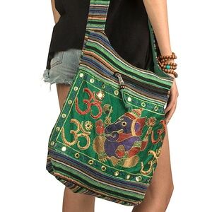 NWT Embellished Ganesha Ohm Crossbody Bag Purse Hippie Boho Fair Trade Green Bag